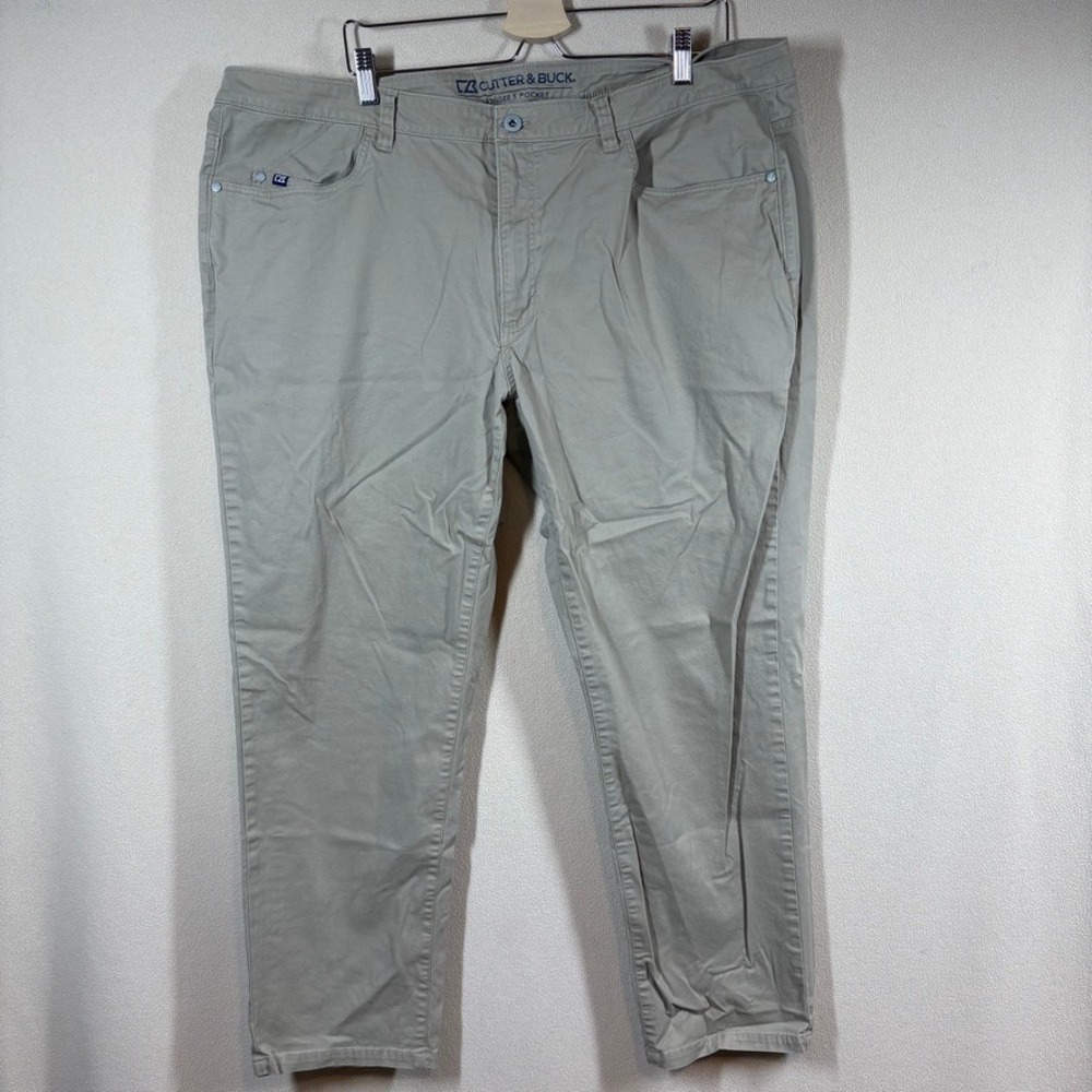 Cutter & Buck Voyager 5 Pocket‎ Mens Pant 42x30 Tan Twill Classic Comfort Preppy